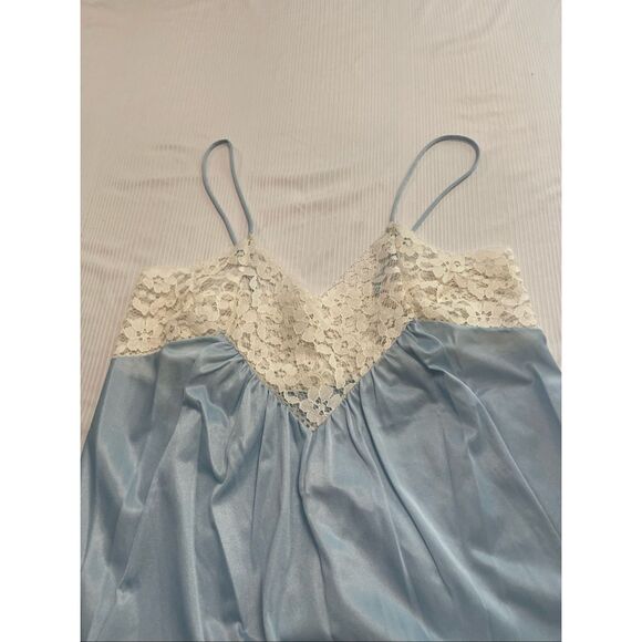 Glencraft Women’s Vintage Blue White Lace Slip Nightgown Size Medium - Picture 2 of 6